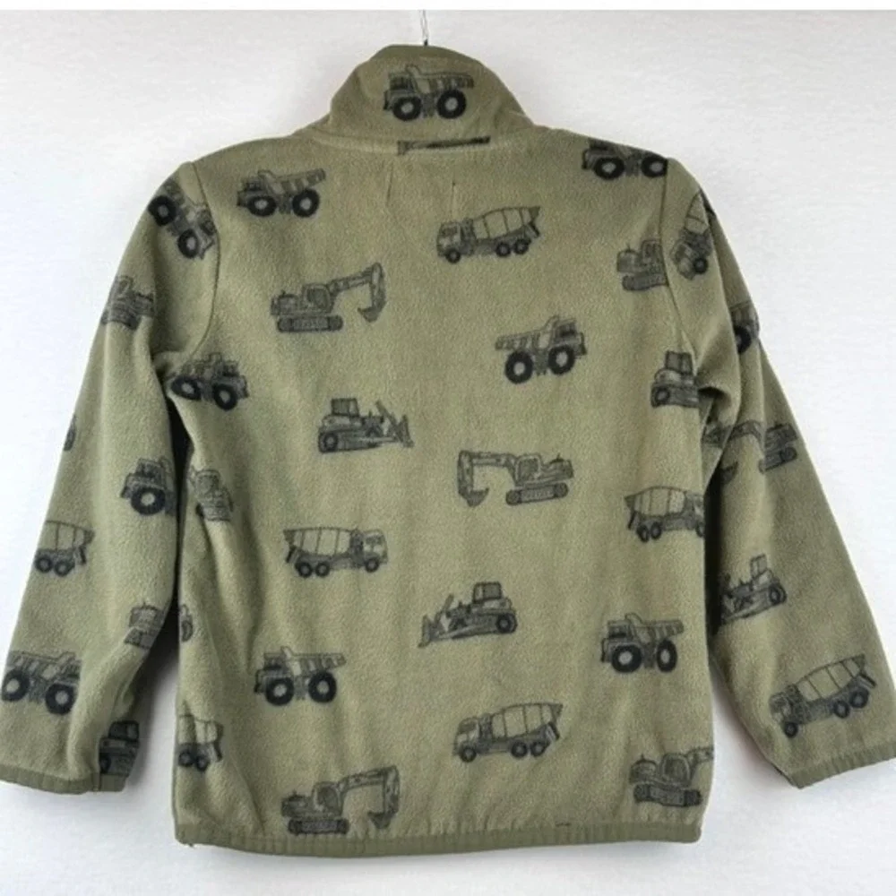 The Childrens Place Boys Olive Green Construction Vehicle Fleece Quarter Zip 5T